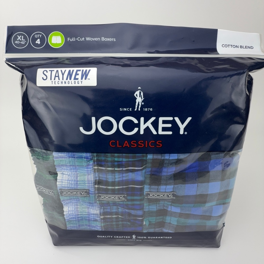 Jockey Classics Full-Cut Woven Boxers XL 40-42 4-Pack Plaid StayNew 009968/145
